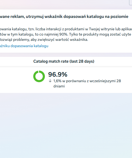 widok statystyk katalogu produktów meta ads