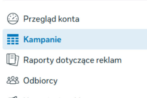widok na menu meta ads kampanie