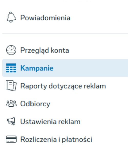 widok na menu meta ads kampanie