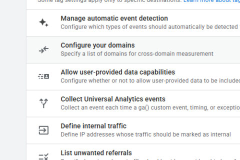 widok panalu Google Analytics configure your domains